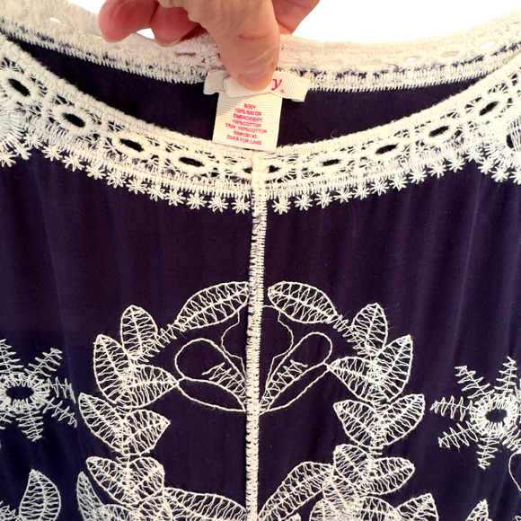 Pinky Peasant Top Navy Blue with White Crochet Embroidery Plus Size 22/24 3X - Picture 4 of 10